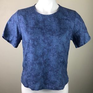 L.L. Bean 100% Linen Top Blue Floral